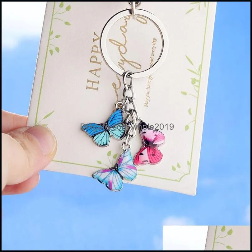 enamel butterfly keychain key chain ring holder charm insects car keys women bag accessories jewelry 2222 t2