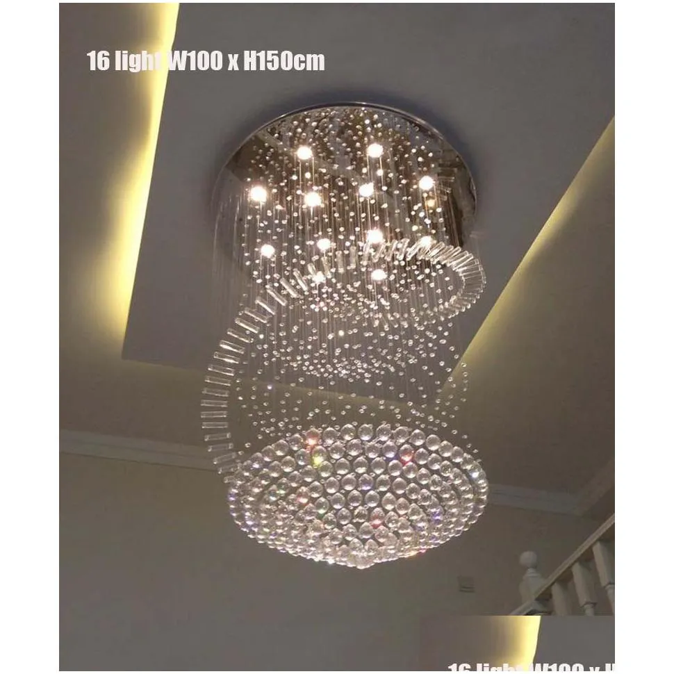 luxury led raindrop chandelier crystal light gu10 led bulb lamps flush mount staircase lighting fixture stainless steel cold white 110v