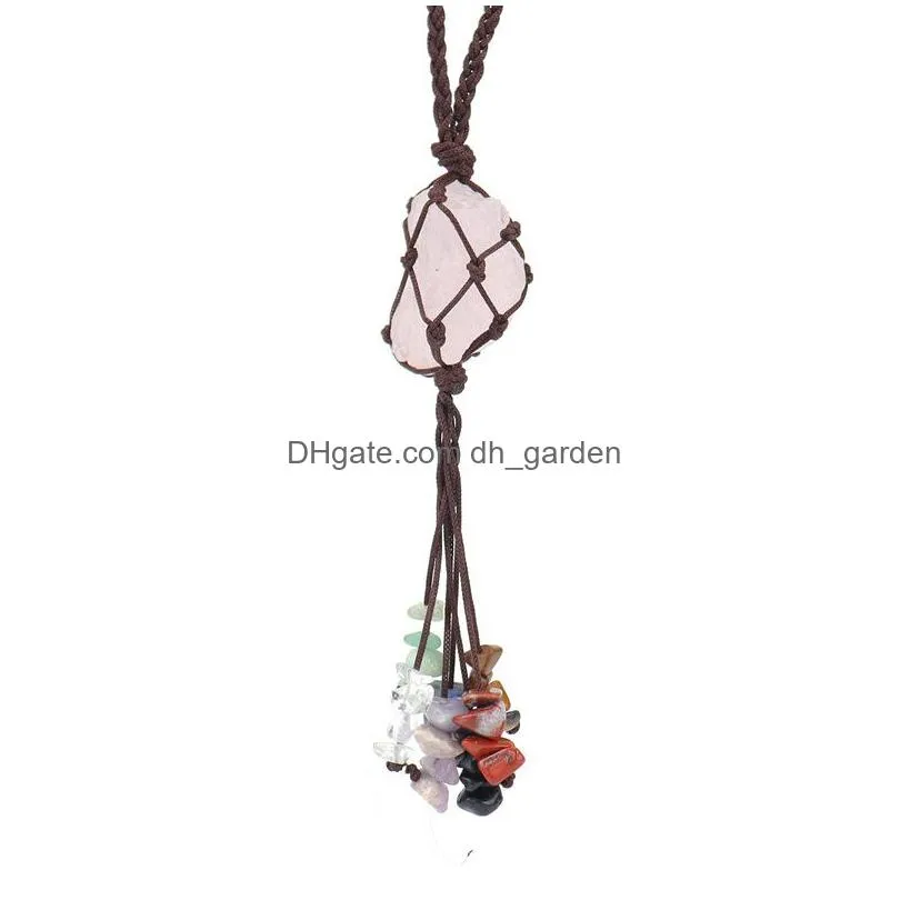 fashion handwoven natural stone charms 7 chakras crystal rough tassel hang pendants car rearview mirror pendant pendant bag