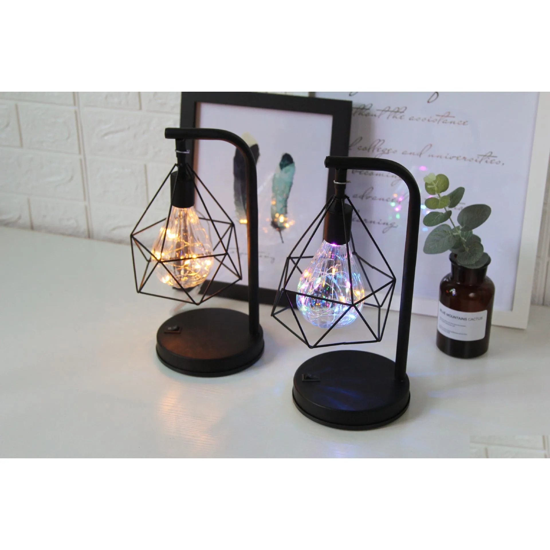 creative holiday retro iron art minimalist hollow diamond table lamps reading lamp night light bedroom desk lighting