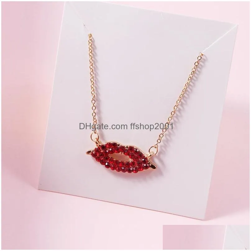 fashion jewelry evil eye pendant necklace for women rhinestone blue eye red lips choker necklace