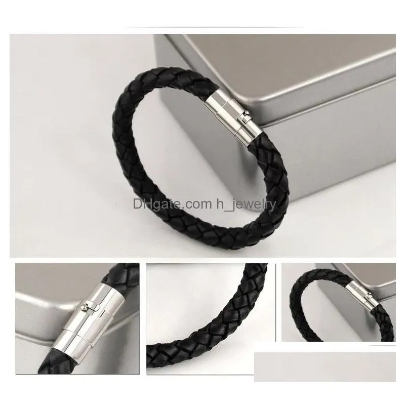 fashion jewelry men black leather bracelet magnetic bracelets pulseras punk cord braided couple bracelet