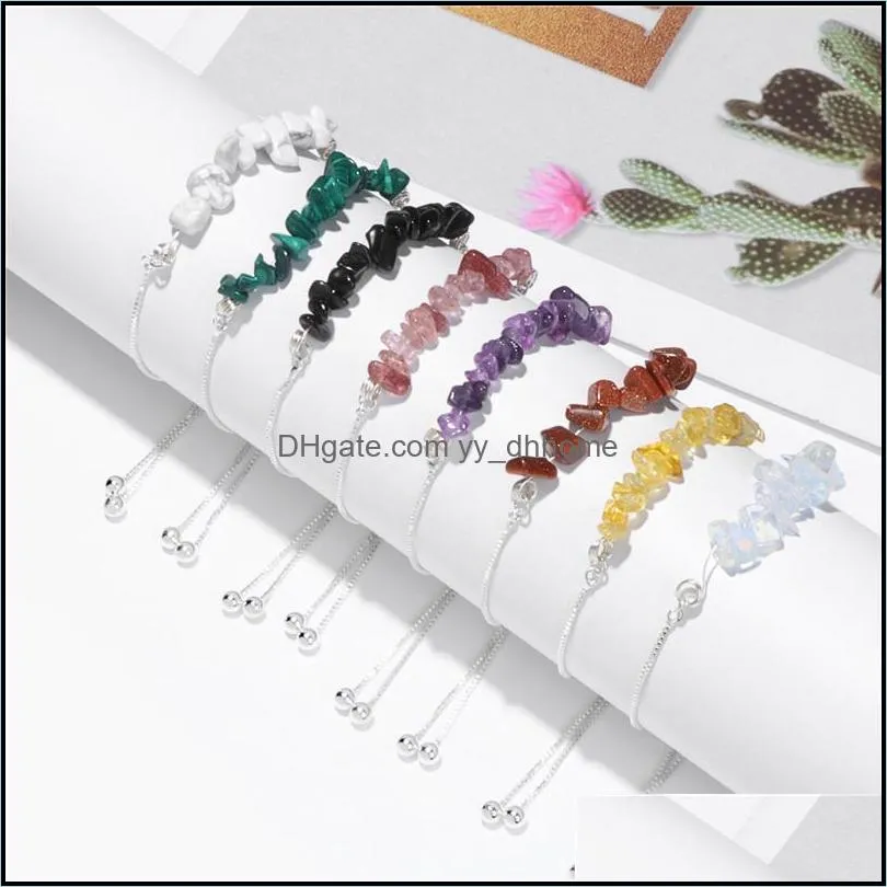 crystal irregular crushed stone beaded bracelet strands amethyst quartz wristband bangles for women jewelry gift