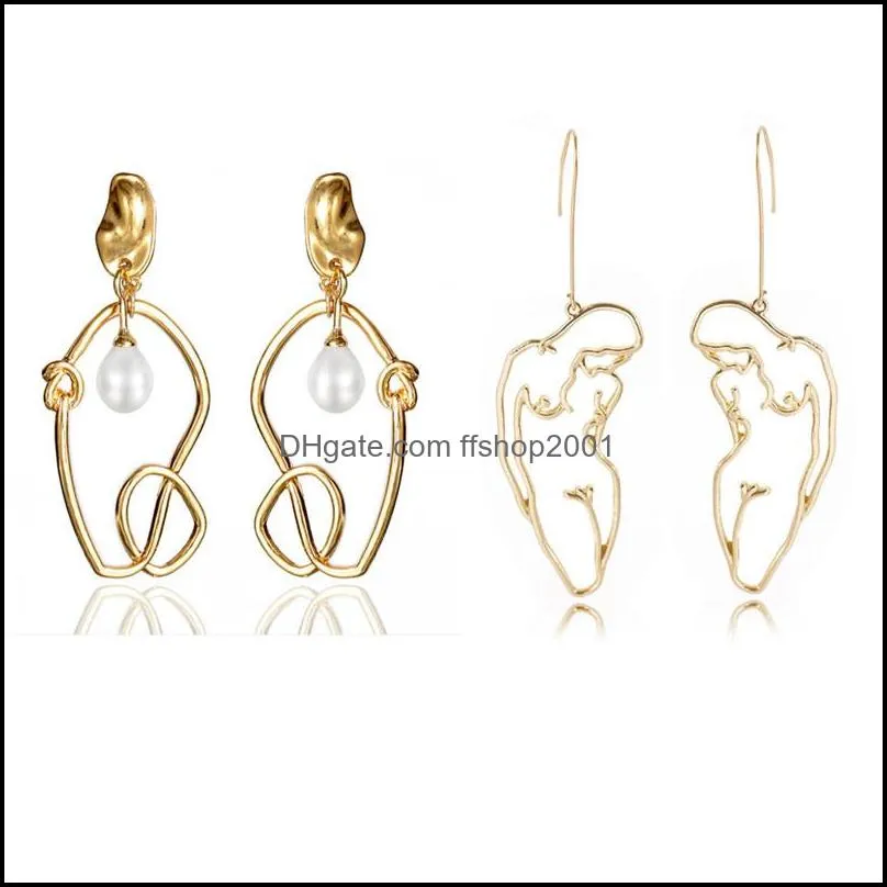 punk human face drop dangle earrings for women retro abstract hollow out statement golden faces earring jewelry
