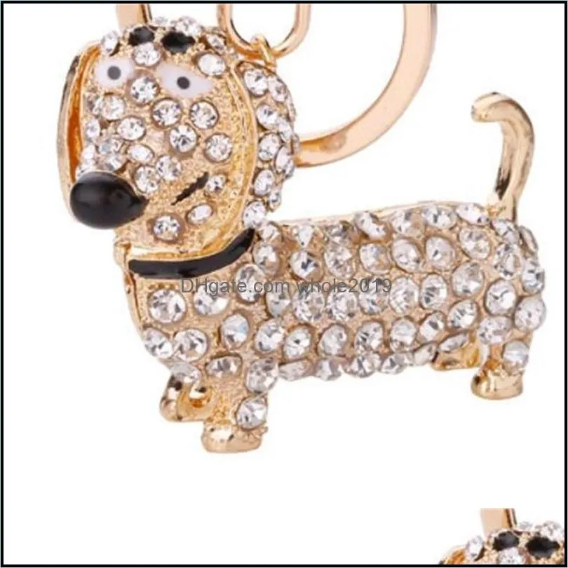 key rings rhinestone crystal dog dachshund keychain bag charm pendant keys chain holder key ring jewelry for women girl gift 10 e3