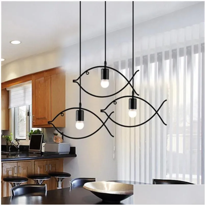 indoor modern chandelier pandent lamp simple fish animal e27 ac220v ball black living room restaurant coffee bar art deco home