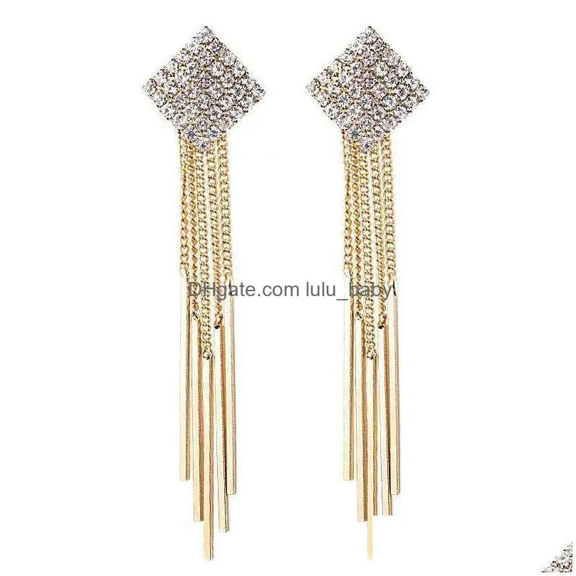 fashion jewelry s925 silver post earrings geometric square tassels dangle stud earrings