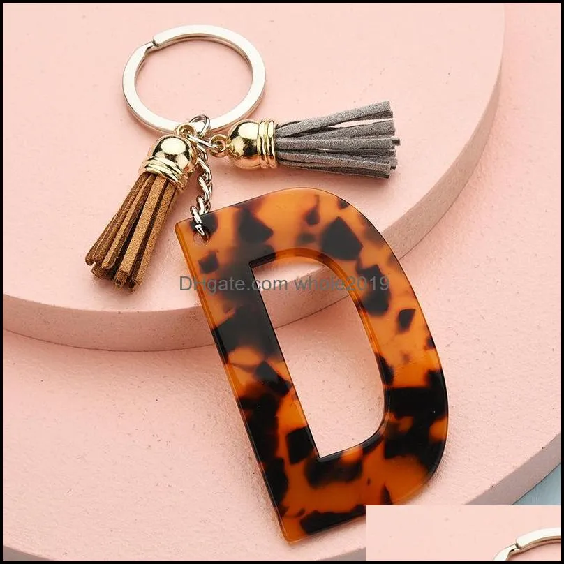 acrylic letter leopard print key rings tassels pendant keychain for women men jewelry gift car 3 6ws q2