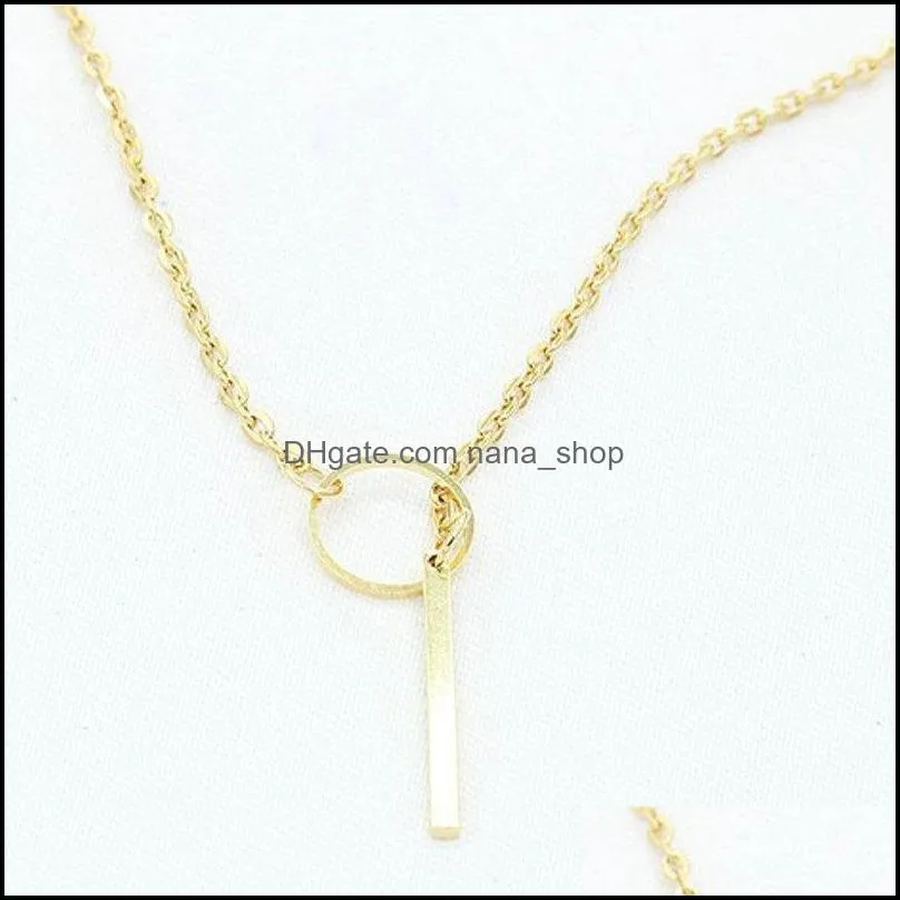 women pendant necklace chain statement ring rectangle charm chocker simple metal ring neck chain fashion jewelry wholesale
