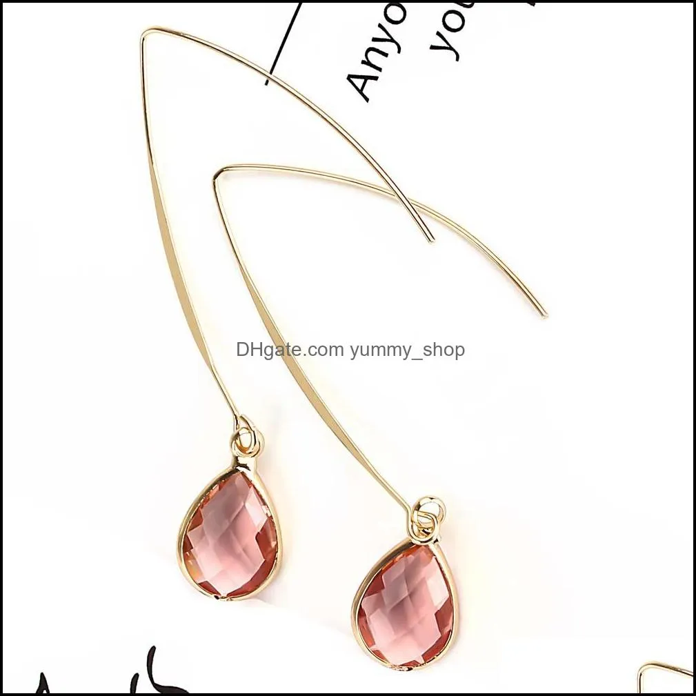 2021 teardrop crystal dangle earrings for women girls charm fashion gold color pink waterdrop long earring bridesmaid jewelry