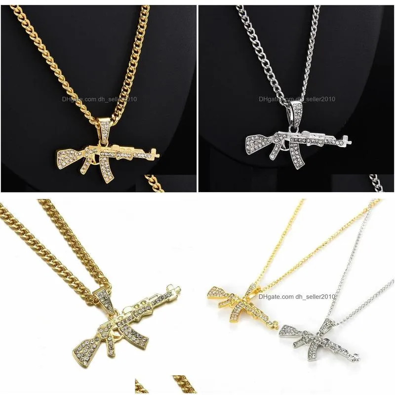 fashion jewelry men gun necklace rhinstone gun pendant necklace