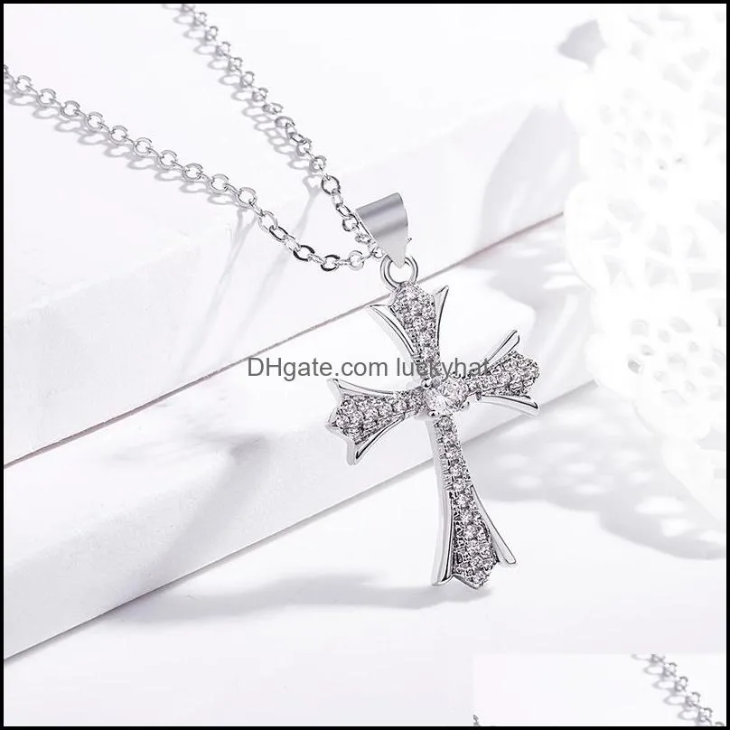 cross crucifix clear crystal pendant necklace for men women prayer jesus link chain necklace wholesale jewelry silver gold necklaces luckyhat