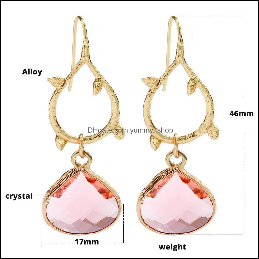  trendy water drop crystal earrings for women girls gold leaf teardrop earring with birthstone charm fashion jewelry gifts