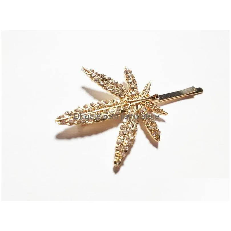 europe fashion jewelry rhinstone maple leaf barrette hairpin hair clip bobby pin single piece barrette hair accessories