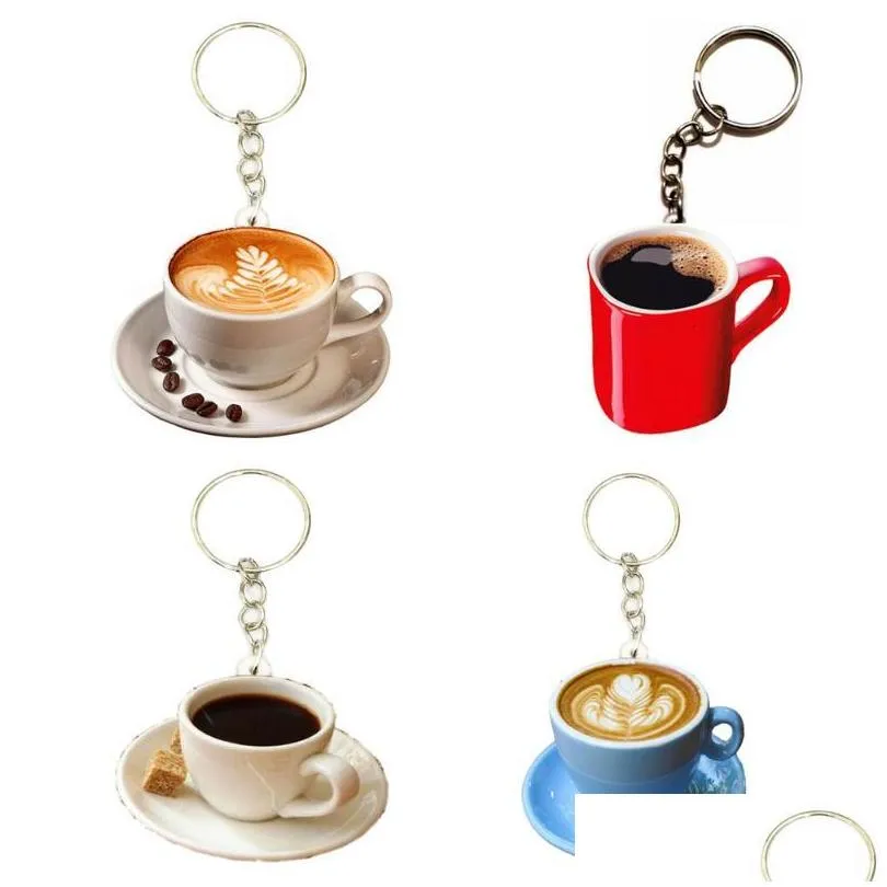 keychains cappuccino coffee cup keychain on the backpack resin acrylic drop 4pcs/set jewelry friends for gift purses bag charms emel22