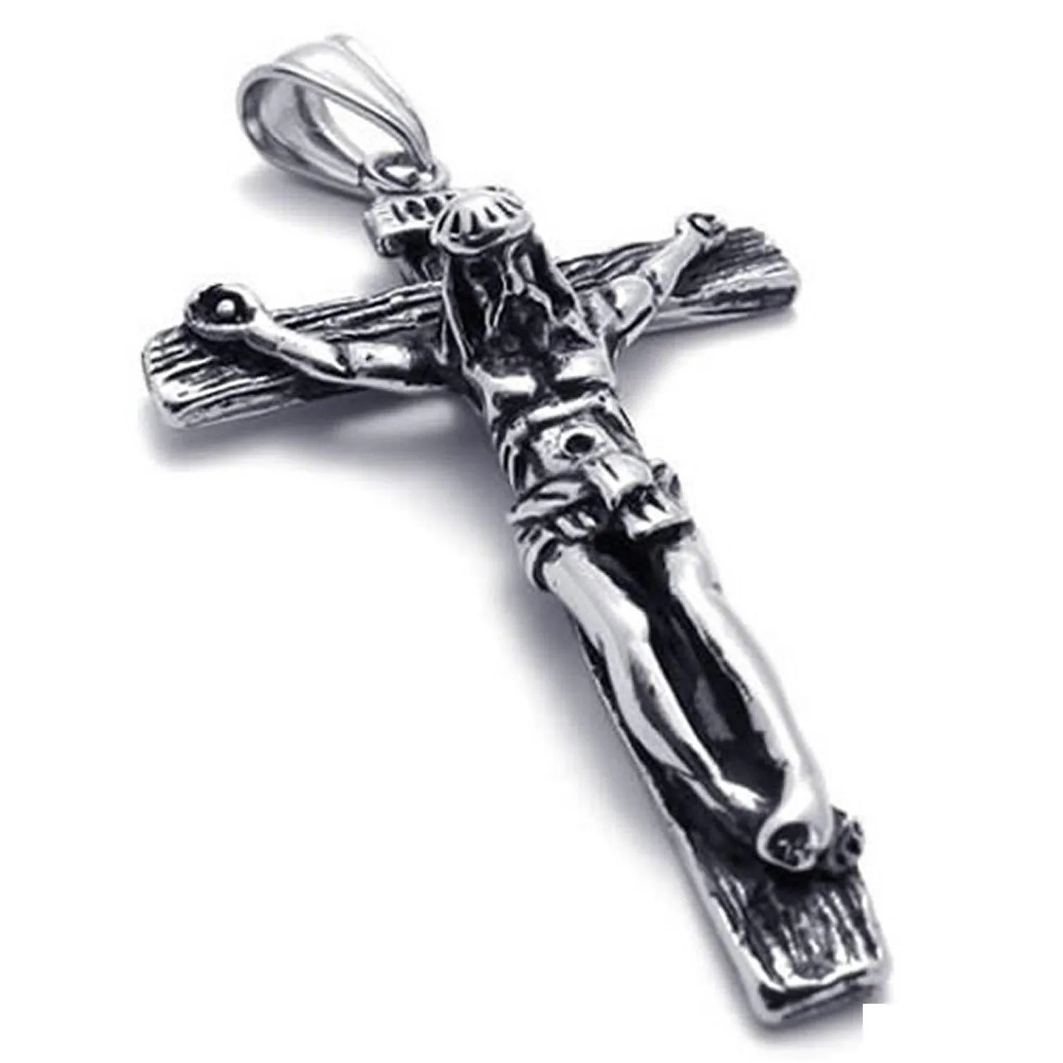 stainless steel jesus christ crucifix cross mens pendant necklace 24 inch chain