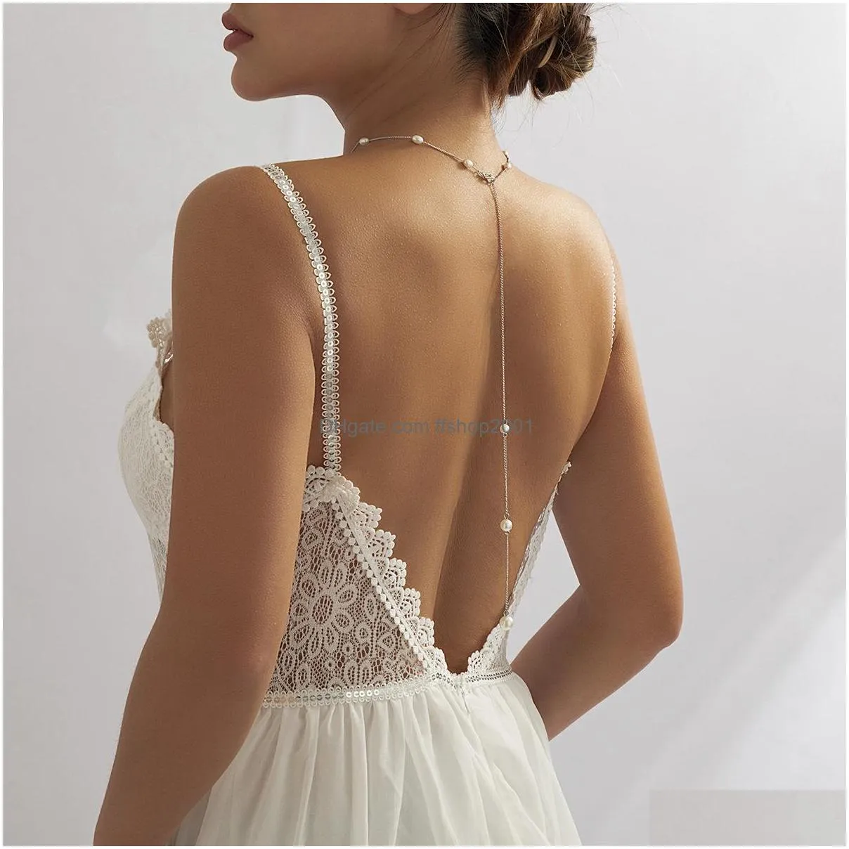 fashion jewelry beach style simple bride back body chain ornaments necklace sexy faux pearl beaded tassel chest chain