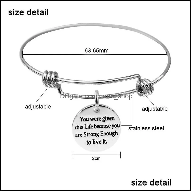 inspiration quotes letter initial bracelet bangle stainless steel expandable wire charm bracelets adjustable for women jewelry