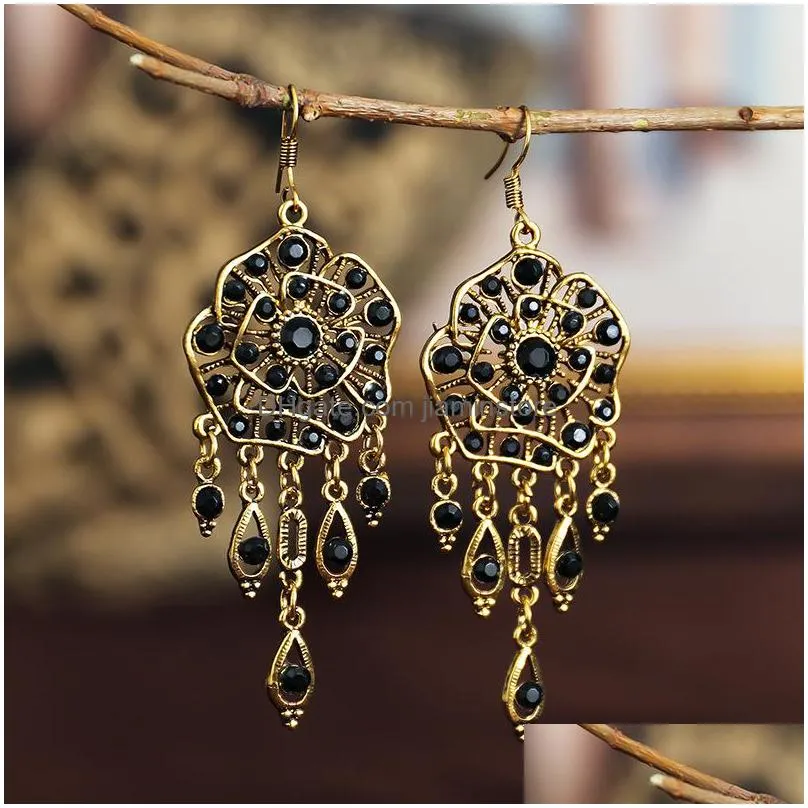 bohemian fashion jewelry vintage earrings womens rhinstone hollowed dangle tassels earrings