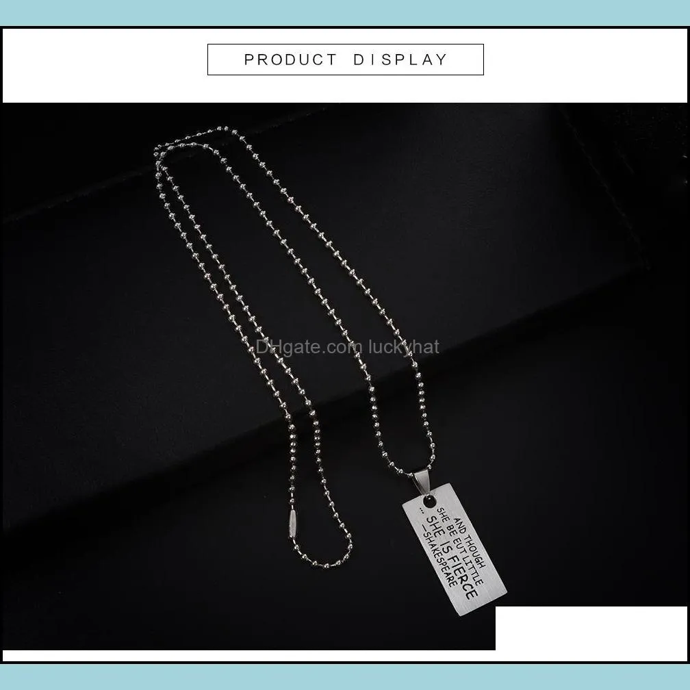 stainless steel jewelry for lover necklace she is fierce letter army pendant ornaments carved tag necklace luckyhat