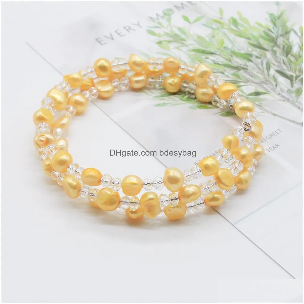 freshwater pearl strand layer bracelets 11 dyded colors pearls and clear crystal beads wrap bracelet bangle for women wedding jewelry gifts love