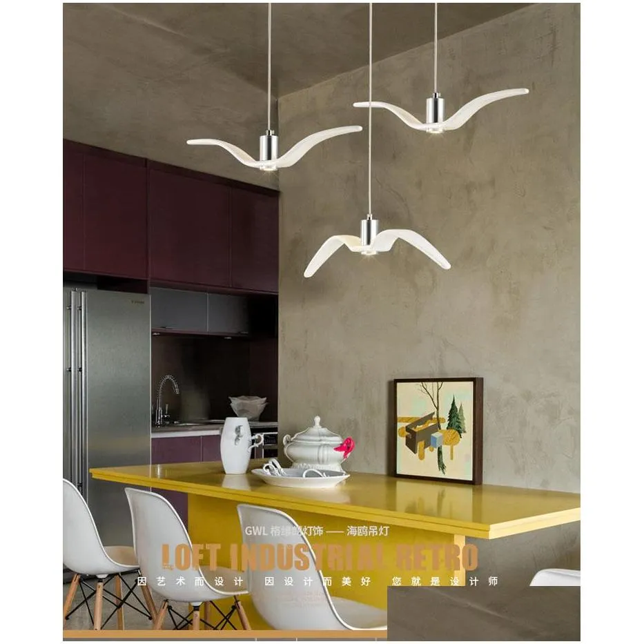 nordic simple seagull lamp modern restaurant balcony chandelier led creative personality bird chandelier bedroom lamp resin bird