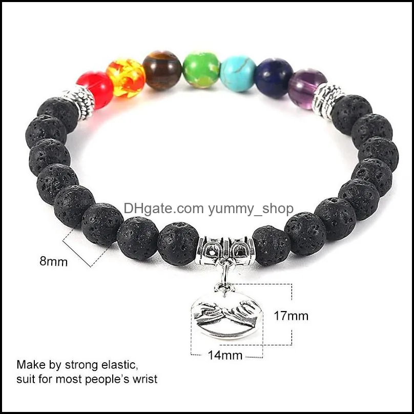 fashion 6mm 7 chakras lava stone beads bracelet bee heart love friendship elephant angel charms yaga bead bracelet for men women