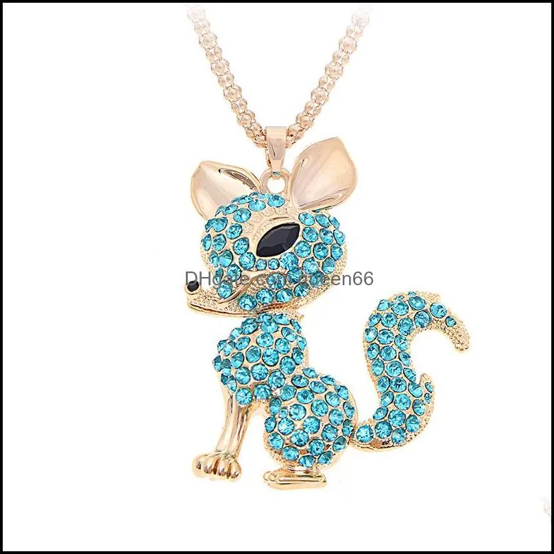 fox necklaces pendant rhinestone sweater animal necklace for women crystal pendant necklace