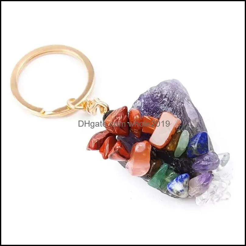 folk crafts gemstone natural stone key ring quartz amethyst tiger eye crystal keychain agate ore meditation pendant hangbag hangs c3