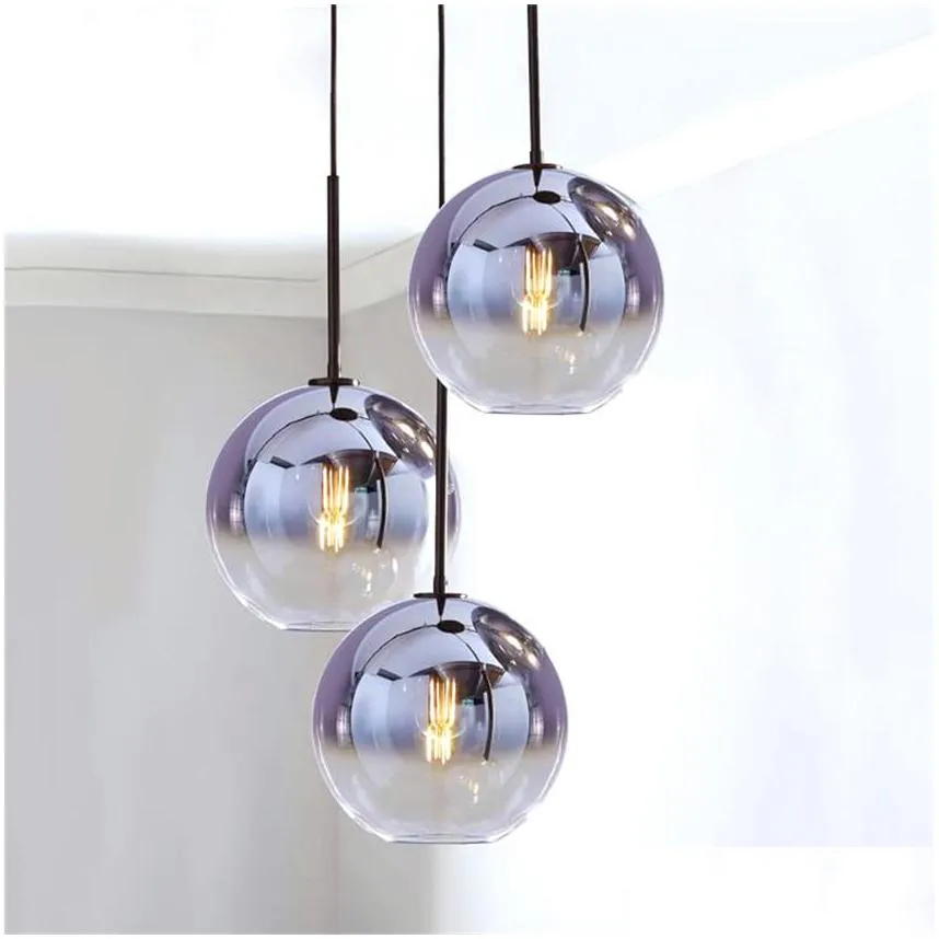 nordic led pendant light lightingtsilver gold glass pendant lamp ball hanging lamp kitchen fixtures dining living room luminaire led
