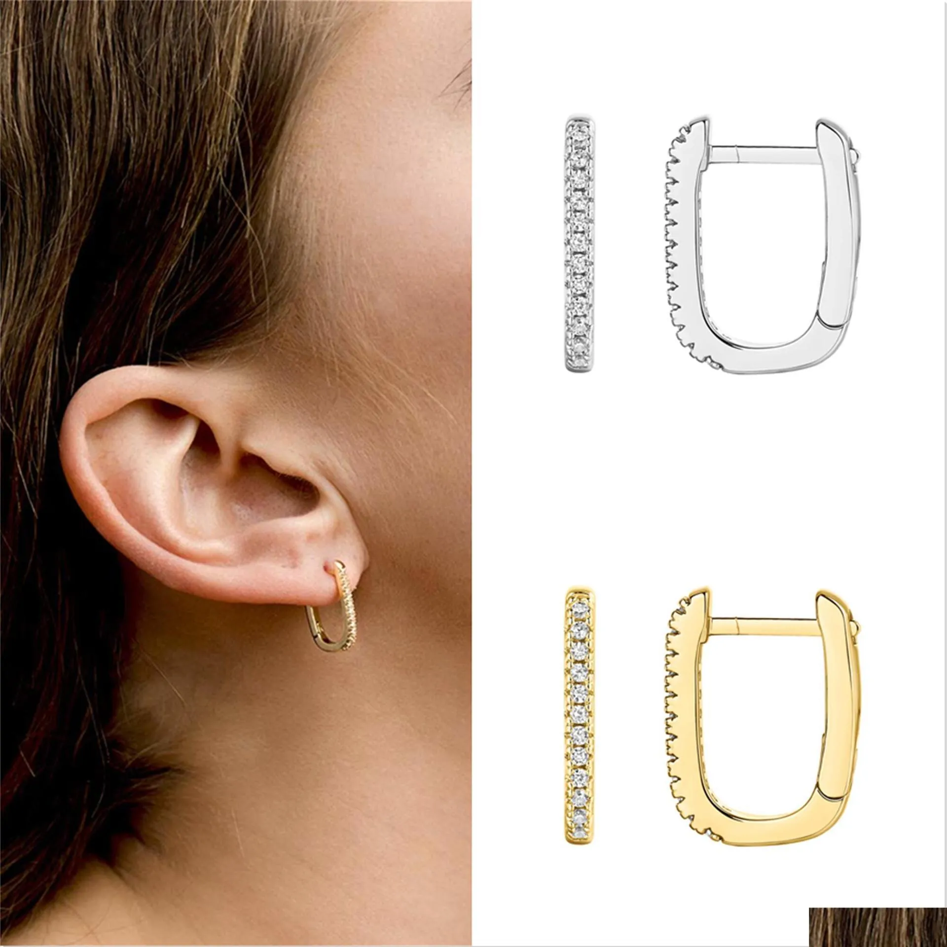 fashion jewelry 14k gold plated ushaped earring for women premium microinlaid zircon earrings