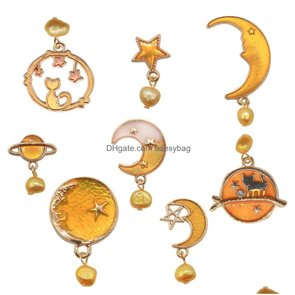 10pcs mixed charm pendants with pearl freshwate colored oval pearls moon star style pendant for necklace women jewelry