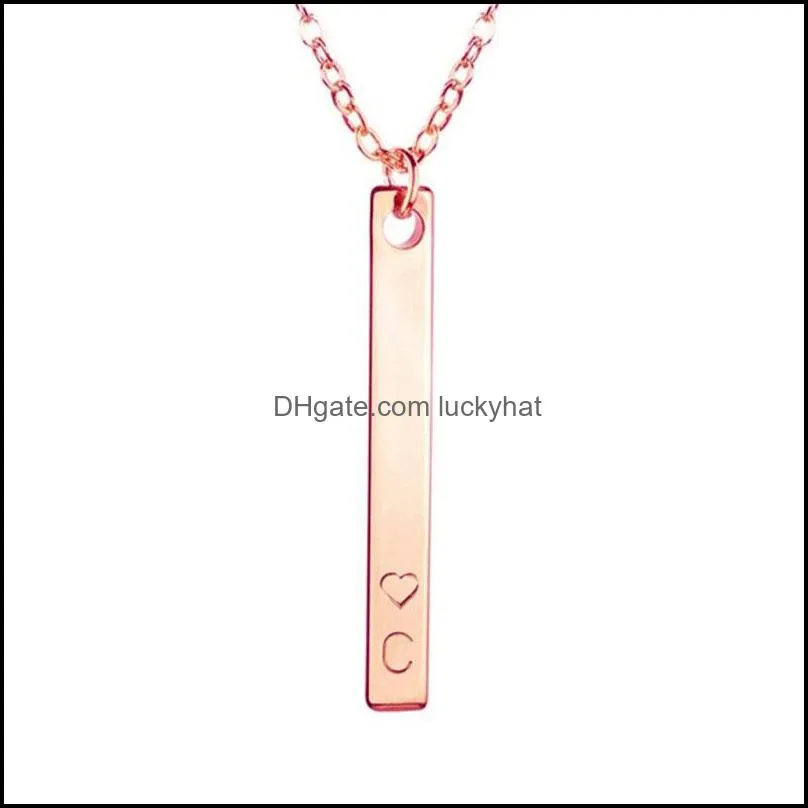 letters engraved rectangular bar necklace women fashion simple personalize chain necklace fashion accessories valentines gift luckyhat