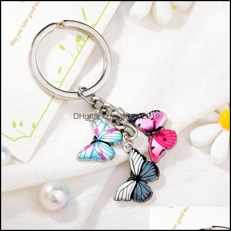 enamel butterfly keychain key chain ring holder charm insects car keys women bag accessories jewelry 2222 t2