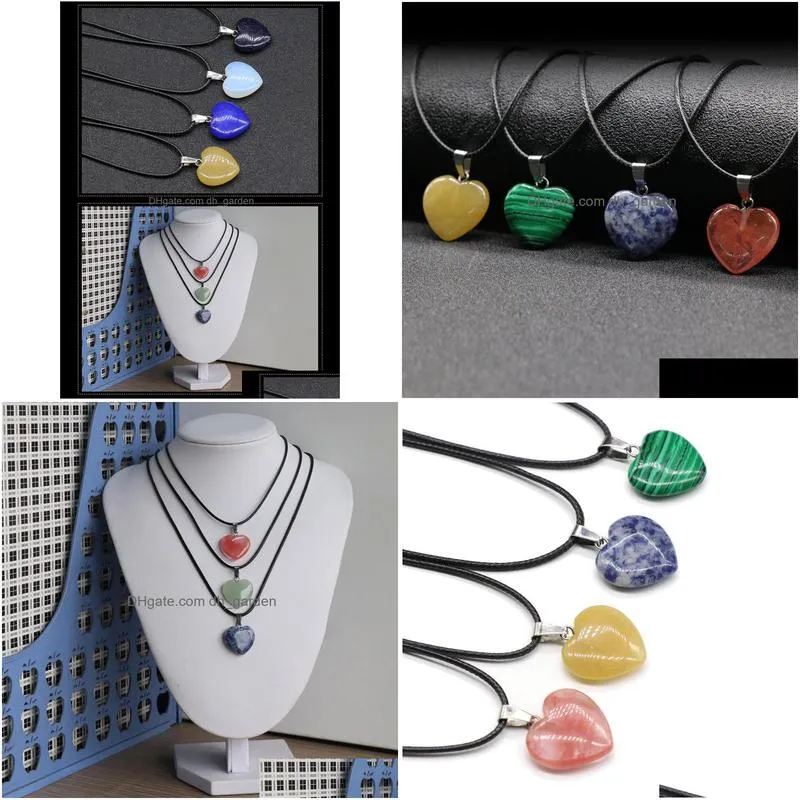 natural stone heart shape pendant necklace rose quartz healing crystal rope chain collar for women fashion jewelry