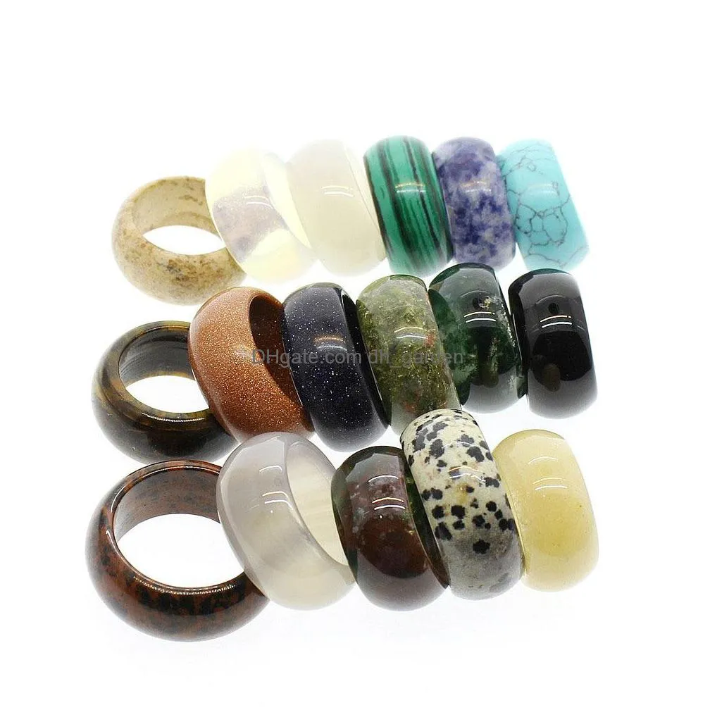 natural crystal stone ring opal turquoise black onyx tiger eye sodalite malachite jewelry finger rings for women men 12x18mm 20mm