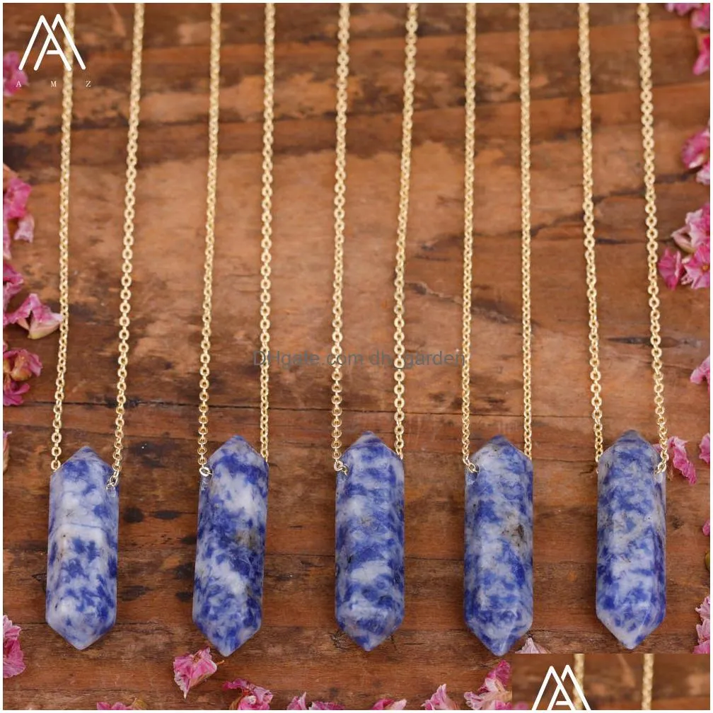 mineral amethyst pink crystal stick point stone pendant necklace fashion women terminated gemstones boho summer necklace gift for her