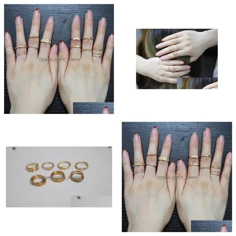 fashion jewelry vintage gold ring set combine joint ring band ring toes rings 12pcs/set