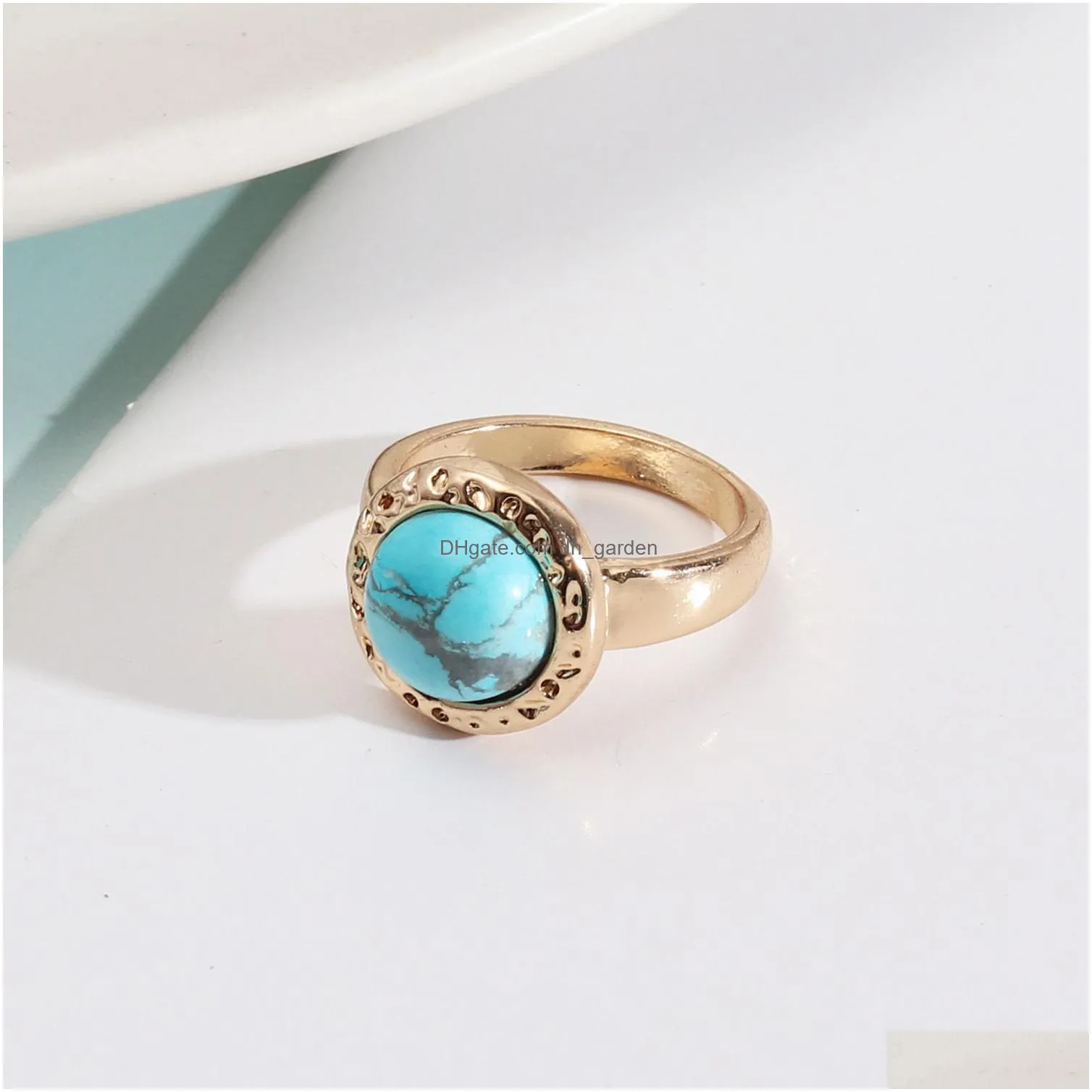 rose quartz gem fashion turquoise stone howlites rings gold color finger rings for women jewelry partry gift