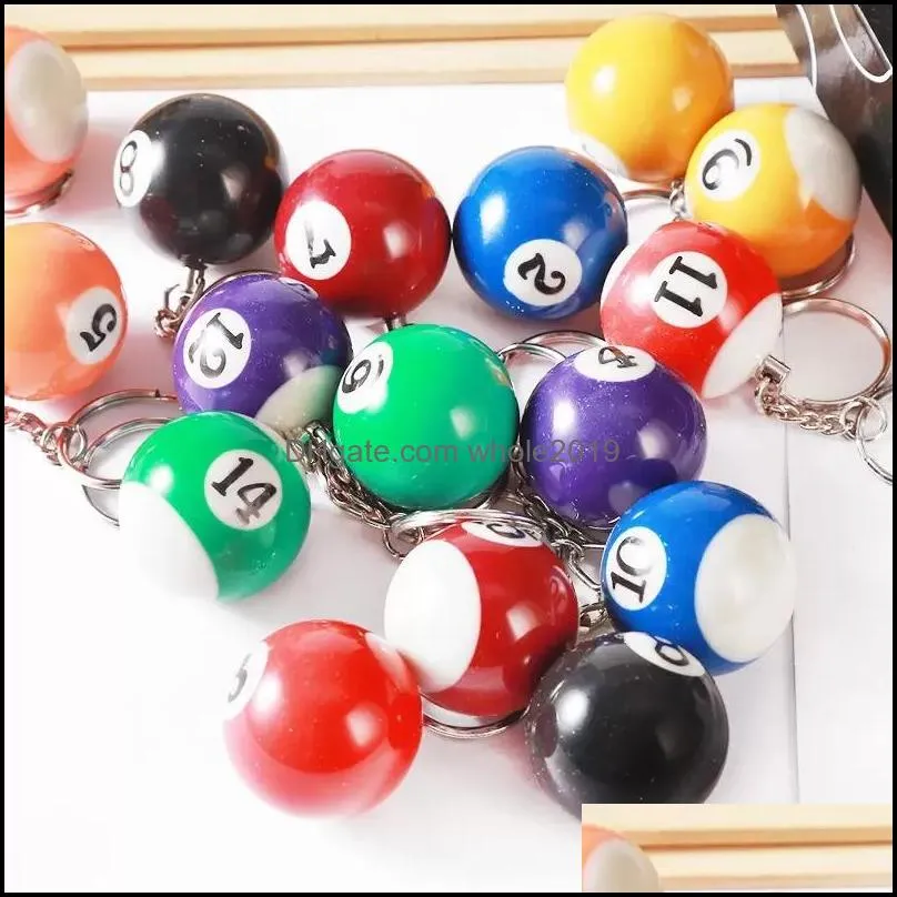 16pcs/lot wholesales pool billiard keychain snooker ball key chain mini billiards key ring ship c3