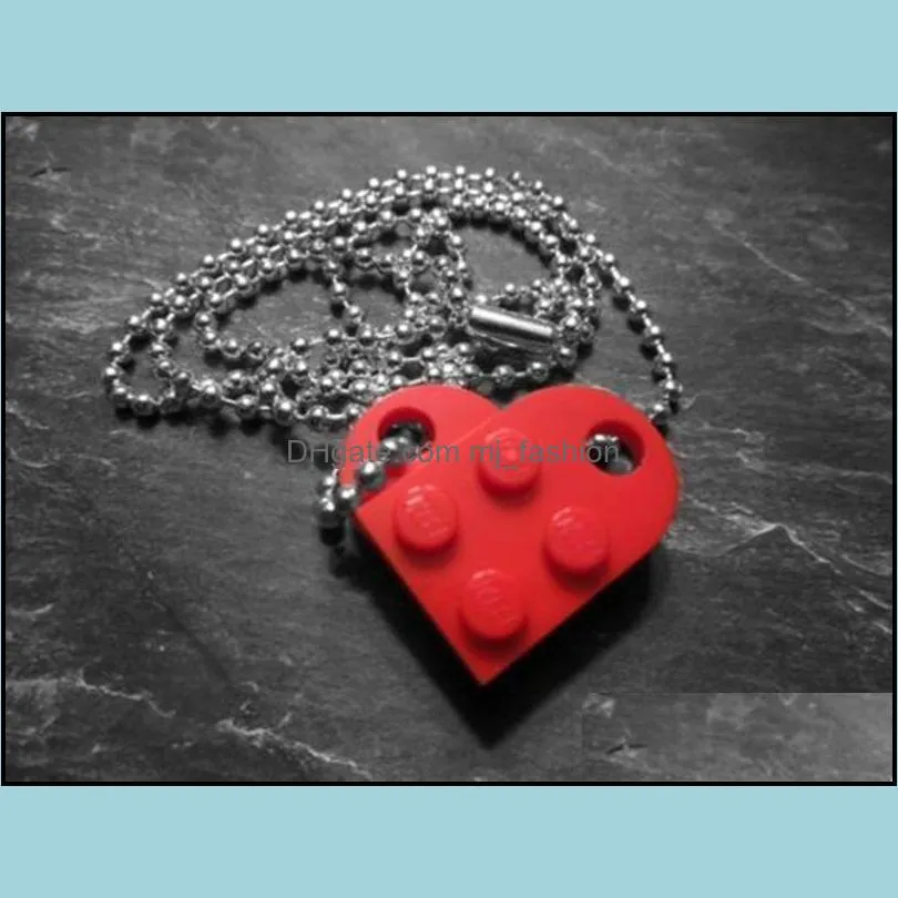 2pcs beads building brick heart necklace for women men love couple valentines gifts punk girlfriend necklaces jewelry