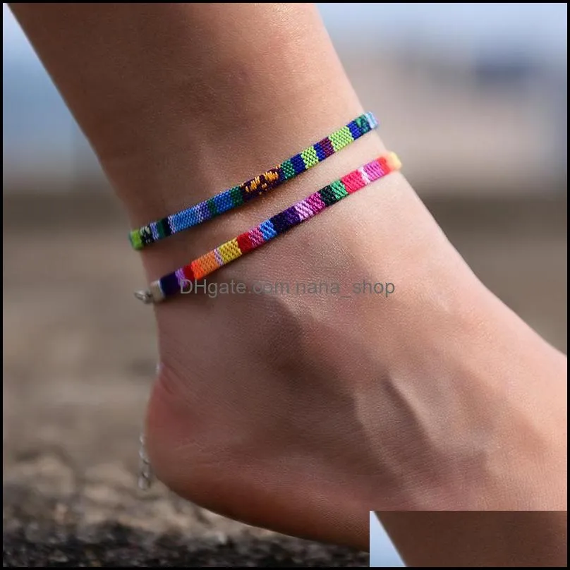 bohemian anklets for men and women 2pcs/set handmade rope friendship beach barefoot bracelet on the leg chain