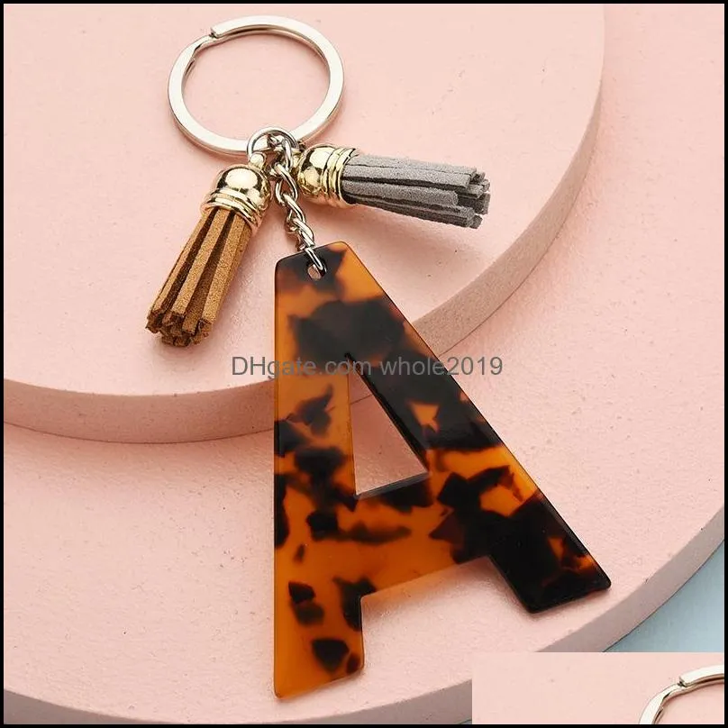 acrylic letter leopard print key rings tassels pendant keychain for women men jewelry gift car 3 6ws q2