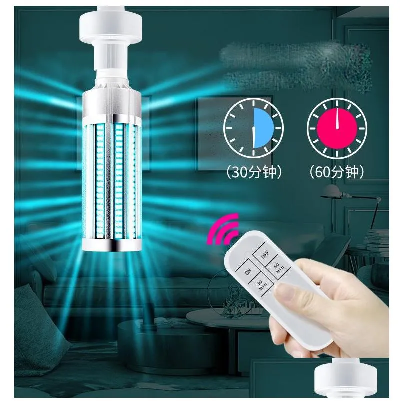 60w uvc germicidal led bulb 254nm uv sterilizer lamp home hospital uv disinfection light with remote timer 30mins 60mins