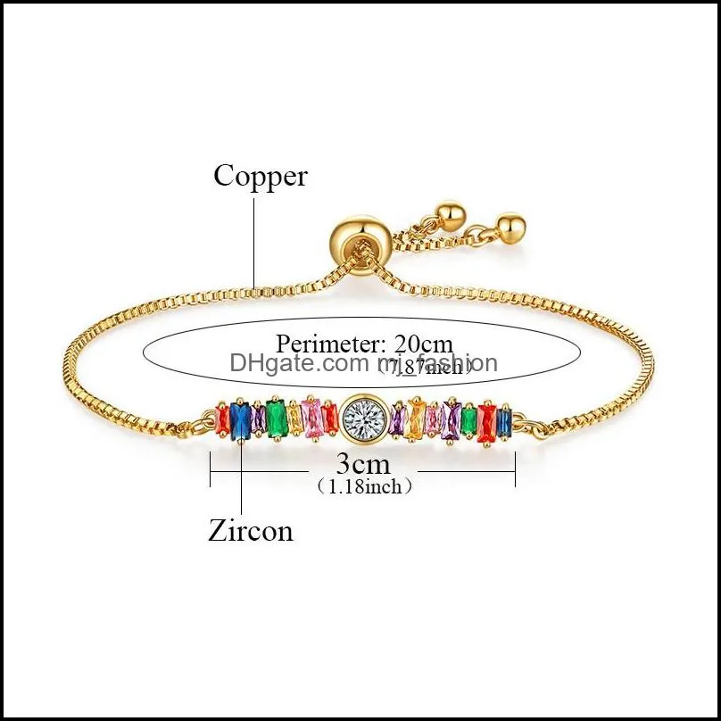 handmade rainbow bar bracelet crystal girls zircon charm bracelet adjustable chain tennis bracelet rainbow jewelry for women friendship