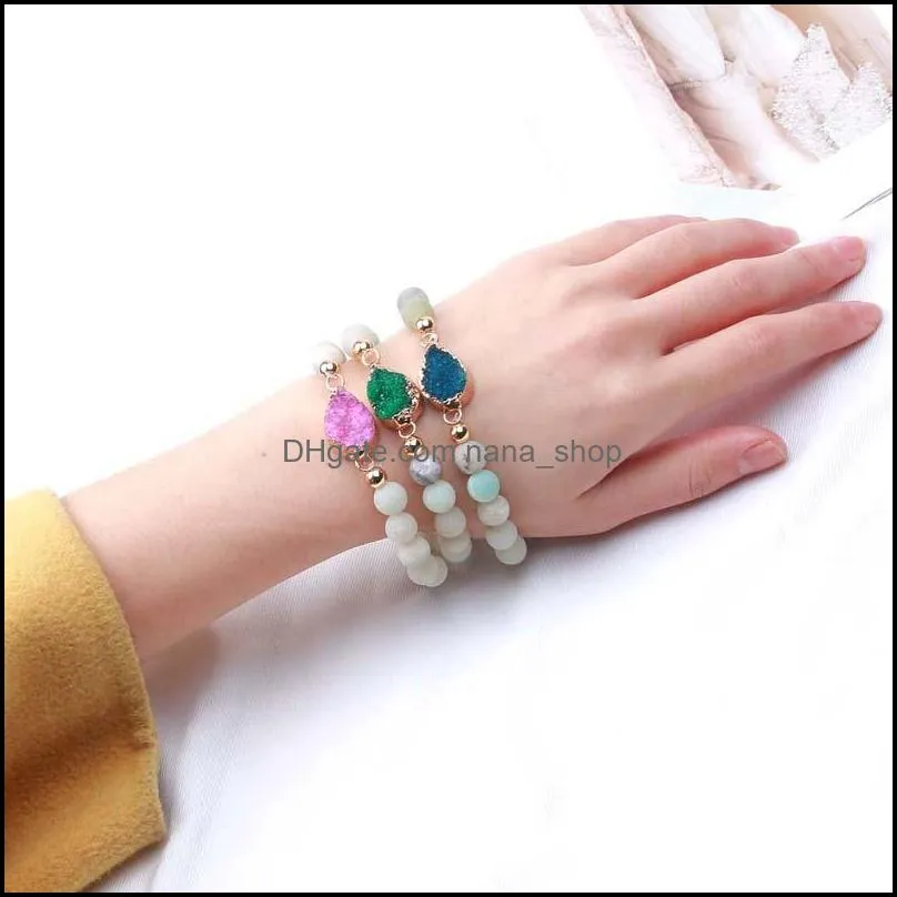  arrival 8.5mm matte nature stone bead bracelets durzy waterdrop charm bracelet for women green blue pink fashion summer jewelry