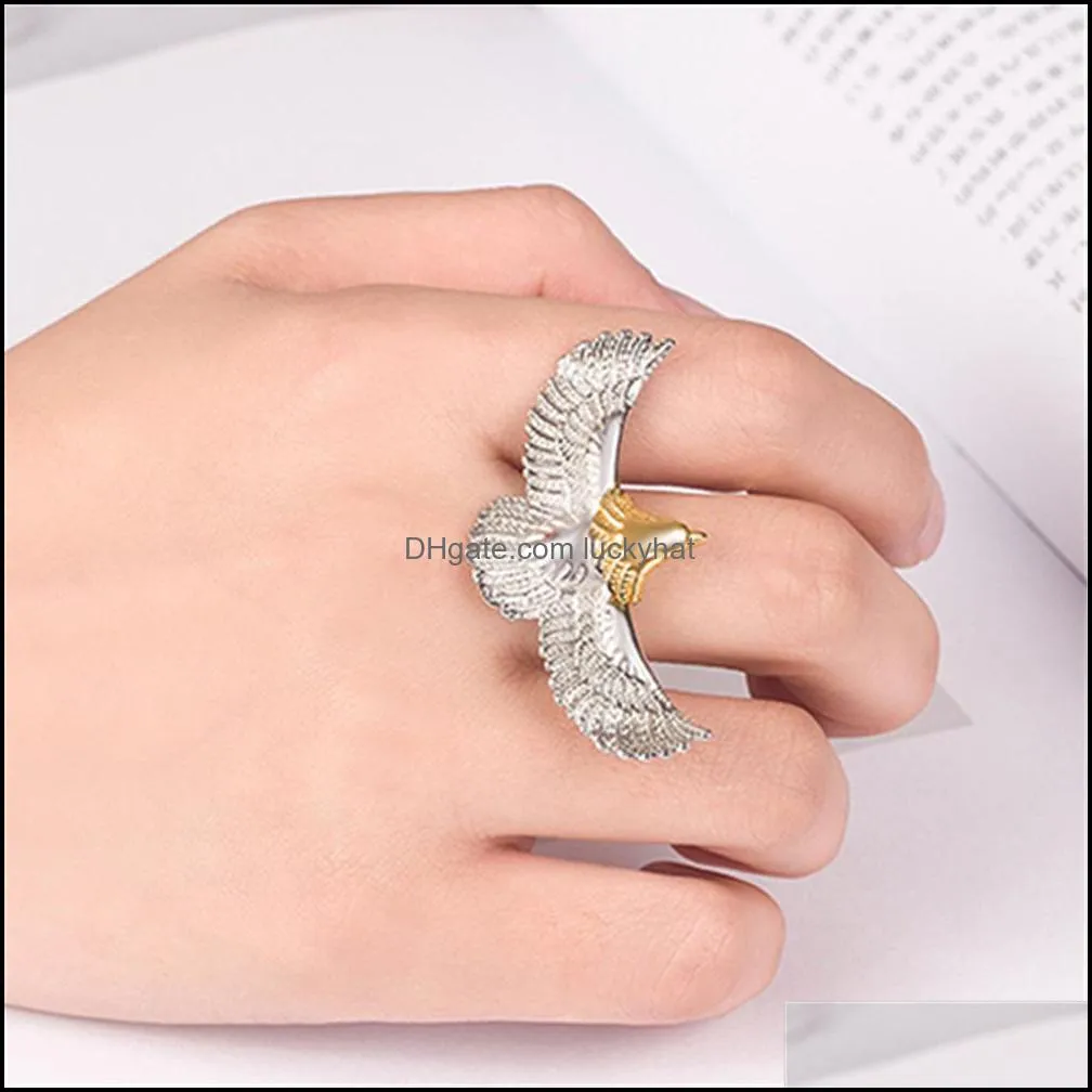 personality fashion retro gaucho  ring amazon  wings ring vintage  silver color adjustable aperture rings party gift luckyhat