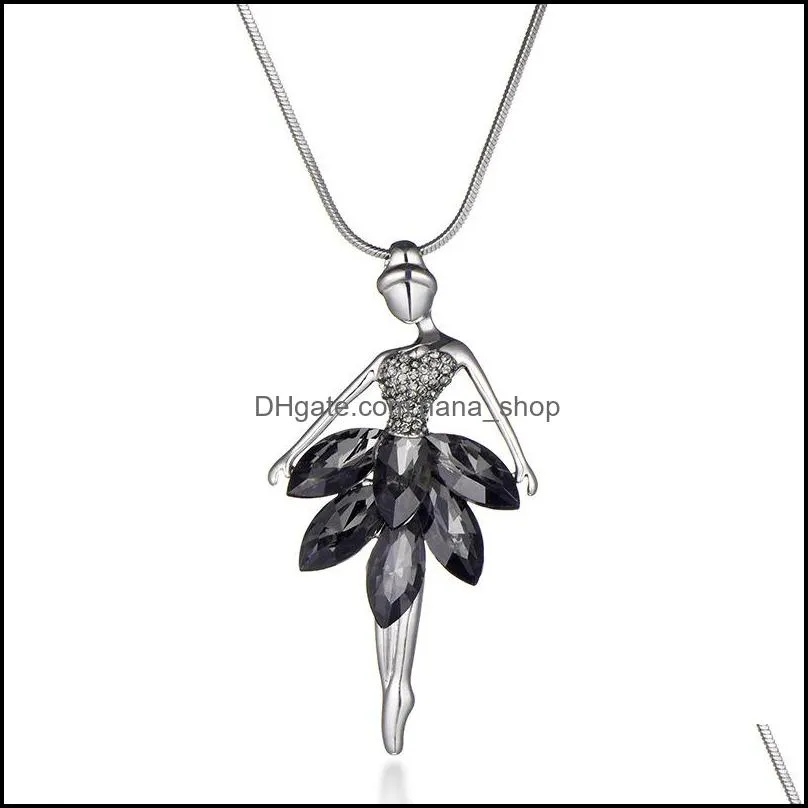 fashion ballet girls dancer pendant necklace crystal rhinestone charms ballerina necklace long chain statement jewelry christmas