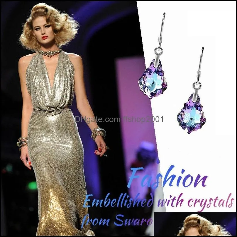 austrian crystal earrings cuff for women s925 silver needle baroque leaf dangle earring party jewelry