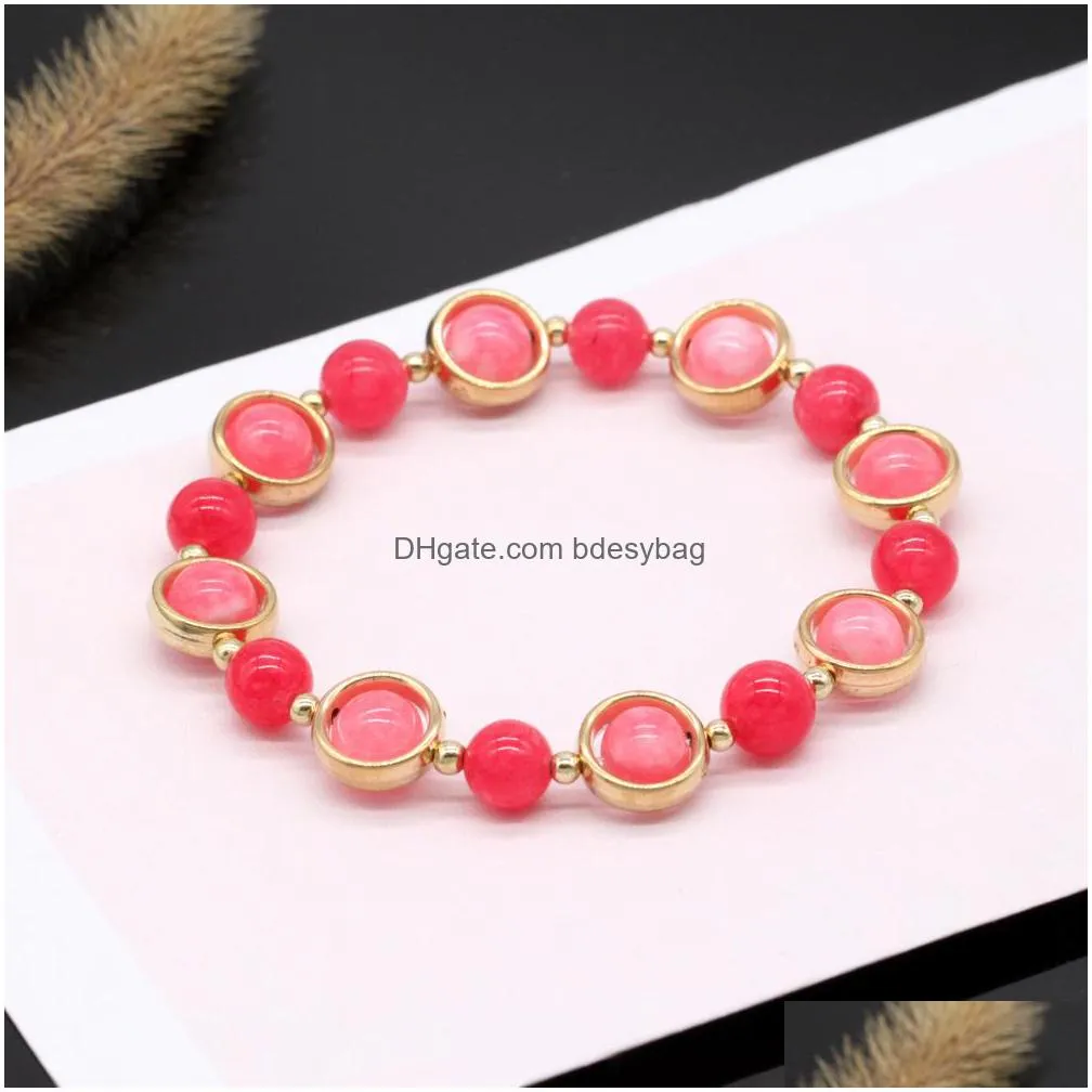 6pcs gold cover gemstone bracelets natural stone crystal quartz turquoise beads bracelet bangles women jewelry gifts